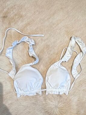 Shein White Bathing Suit Triangle Top with Ruffle Strap Sz L Like New